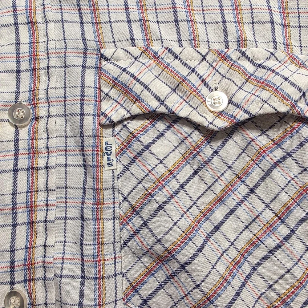 Vtg 70s Levi's Shirt Mens Medium Plaid Long Sleeve Button‎ Down Western Disco